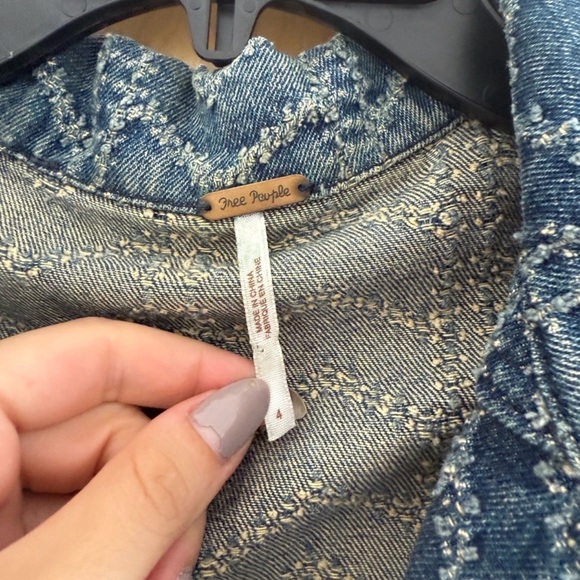 Free People Chevron Patterned Blue Jean Jacket - Picture 3 of 3